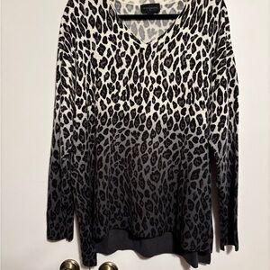 Investments Black, Gray and White Ombré Leopard Print Sweater